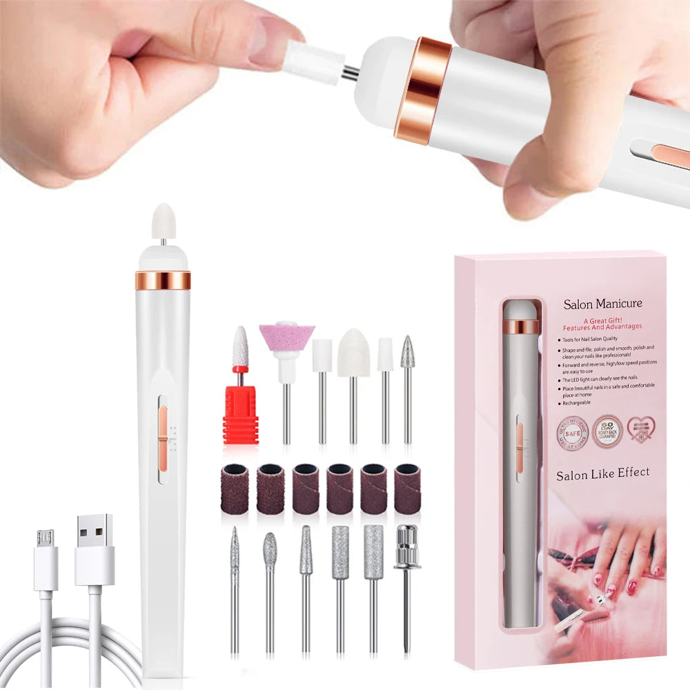 LULAA Electric Nail Drill Kit Rechargeable Cordless Manicure Kit Portable Nail Grinding Polisher for Trim Nails Exfoliating