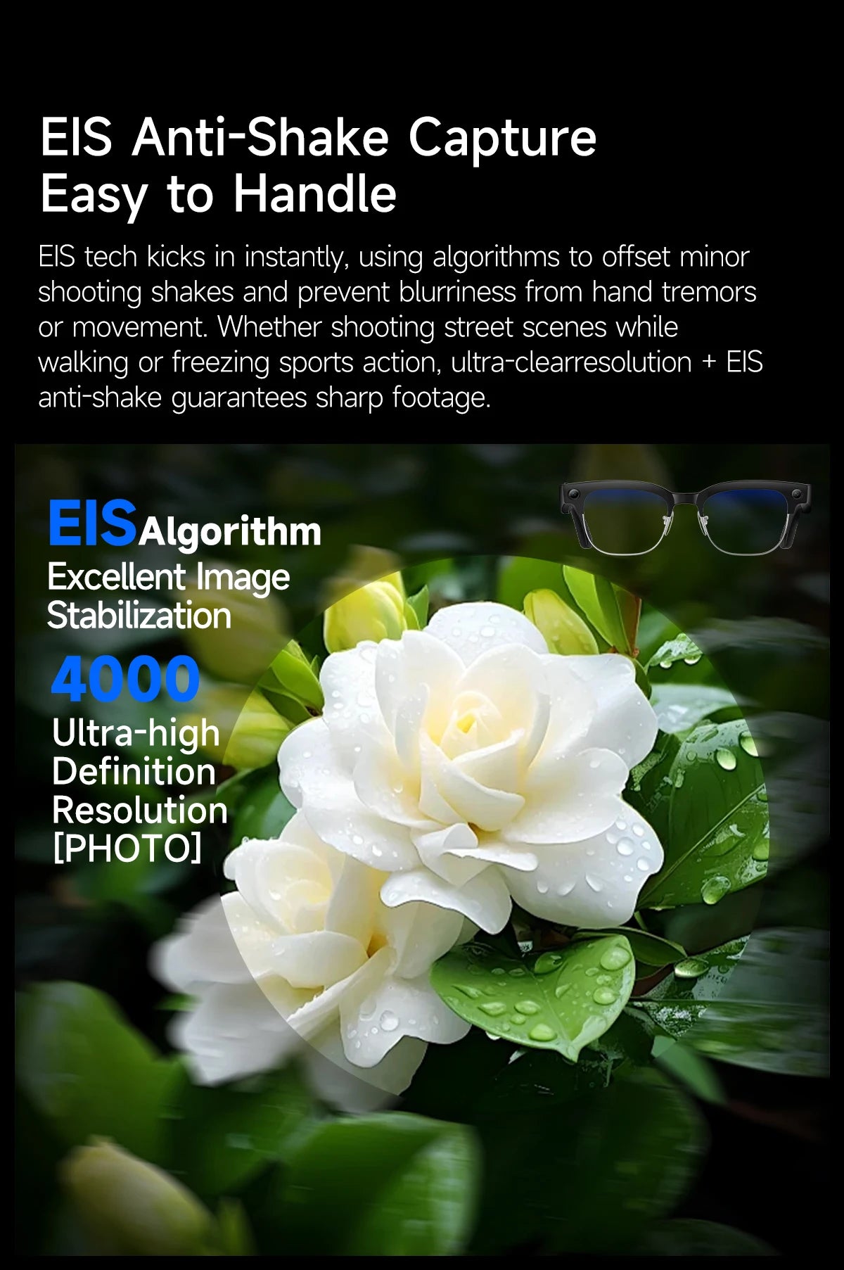 AI Smart Translation Smart Glasses 8 Million HD Camera Optical Image Stabilization Dual Microphone Noise Reduction Smart Glasses