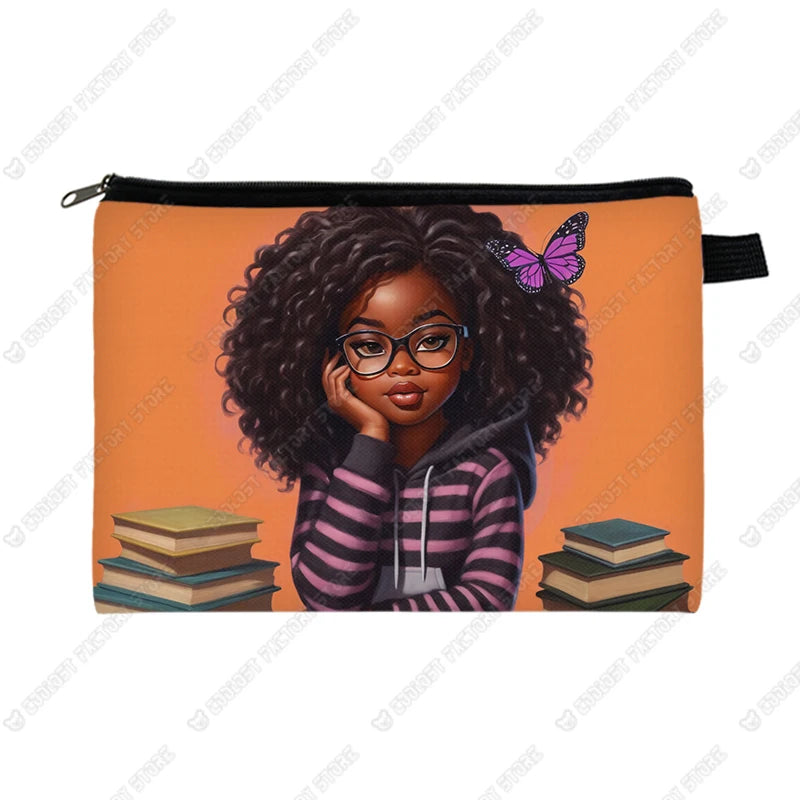 Genius Black Girl Cosmetic Case Musicians Astronauts Nurses Makeup Bags Lipstick Phone Napkin Storage Pouch Women Toiletries Bag