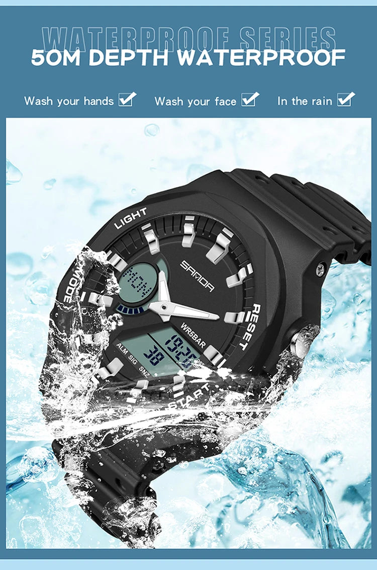 SANDA Top Luxury Men's Quartz Watches Waterproof Men Military Sport Watch Relogio Masculino Dual Display LED Digital Wristwatch