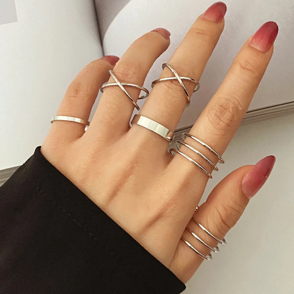 Punk Black Finger Rings For Women Men Simple Chain Ring Set Fashion Rings 2026 Trend Friend Gifts Party Knuckle Jewelry Party