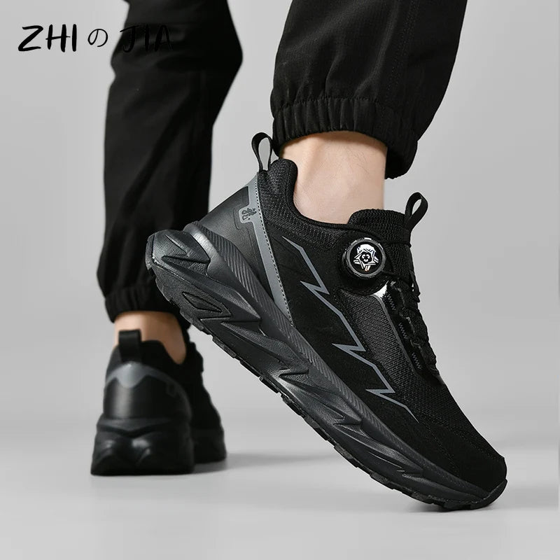 Spring Summer Large Rotating Buckle Mesh Breathable Sneakers Men's Running Shoes Fashion Casual Shoes 39-48