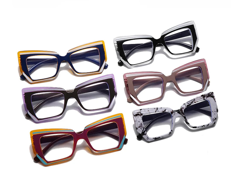 Cat Eye Anti Blue Light Glasses Women Trendy Polygonal Vintage Luxury Design Eyeglasses Ladies Fashion Irregular Square Eyewear