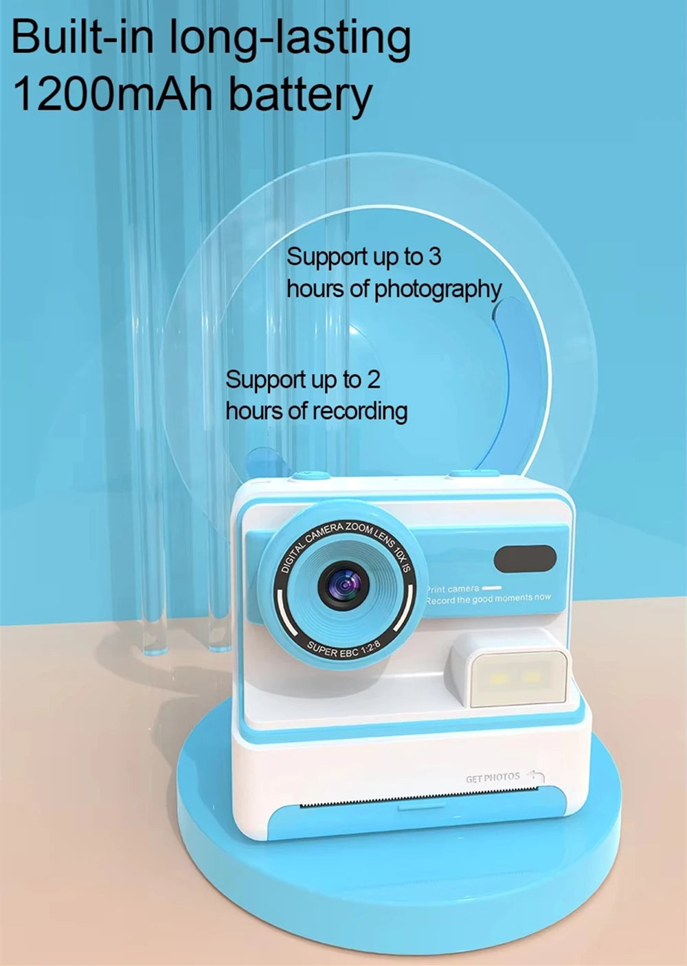 Kids Instant Print Camera 1080P 48MP 2.4 Inch Screen 16X Zoom Children Camera Thermal Printer Portable Travel Selfie Camera Toy