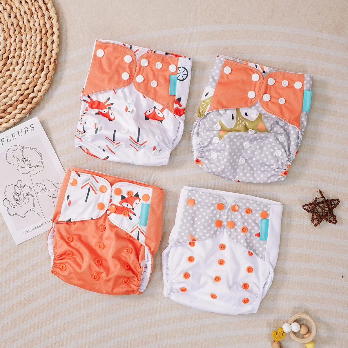 4PCS Baby Waterproof Nappies Cute Underwears Reusable Newborn Cloth Diaper Soft Ecological Toddler Training Pants For Boys Girls