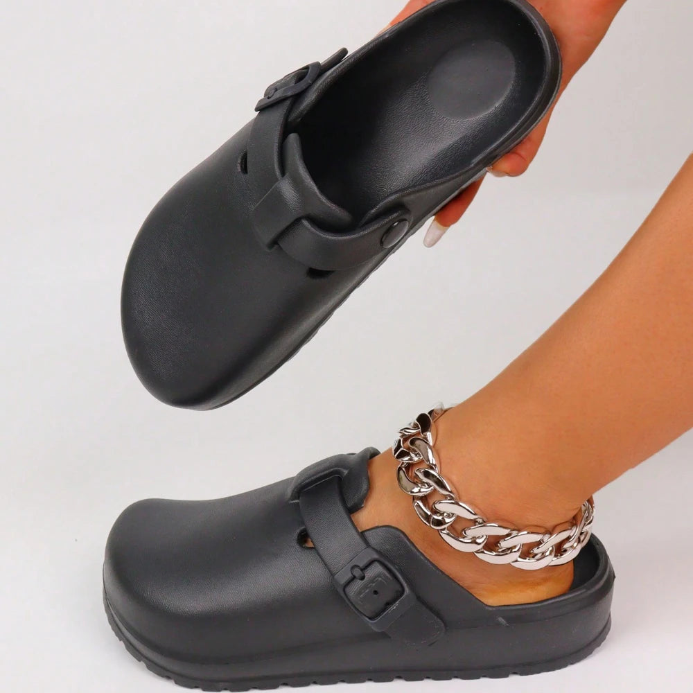 Spring Summer 2024 New Women's Flat Solid Color Closed Toe Anti-slip Quick Dry Garden Clogs Comfortable Shoes
