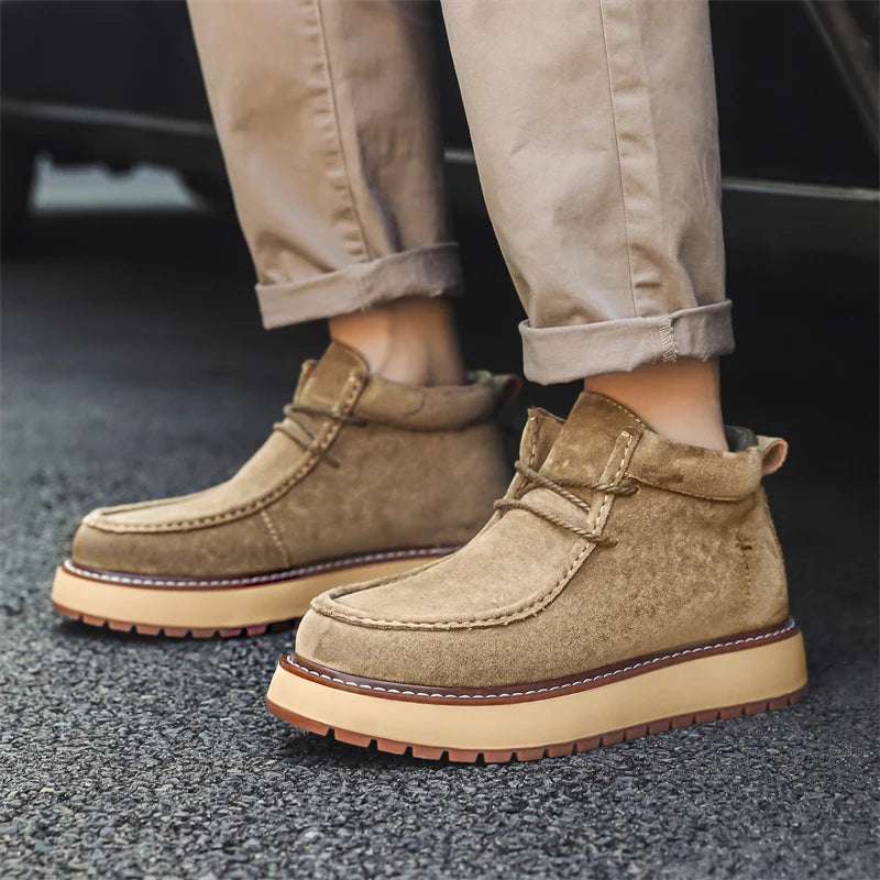 Autumn Men Platform Shoes Suede Leather Work Shoes Fashion Design Lace-up High Quality Ankle Boots Casual British Outdoor Shoes