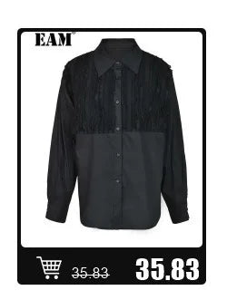 [EAM] Loose Fit Black Denim Big Size Sweatshirt New High Collar Long Sleeve Women Big Size Fashion Spring Autumn 2026 1K166