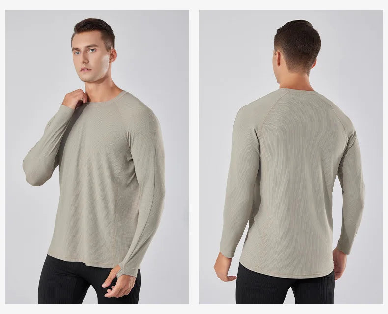 Men's Quick-Dry Breathable Long Sleeve T-Shirt Spring Autumn Thin Workout Top Outdoor Fitness Running Training Thumbhole Cuffs