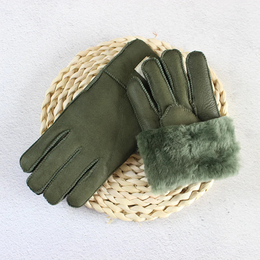 Winter Thickened Children's Sheepskin Fur Gloves Boys and Girls Windproof Warm Students Cold-Proof Leather Finger Gloves
