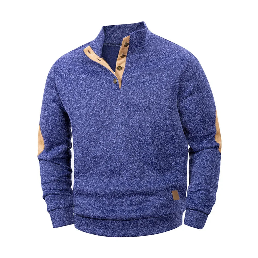 Spring Autumn Men's Casual Pullover Button Down Stand Collar Henley Polo Coats Long Sleeve Stand Collar Sweatshirts for Sport
