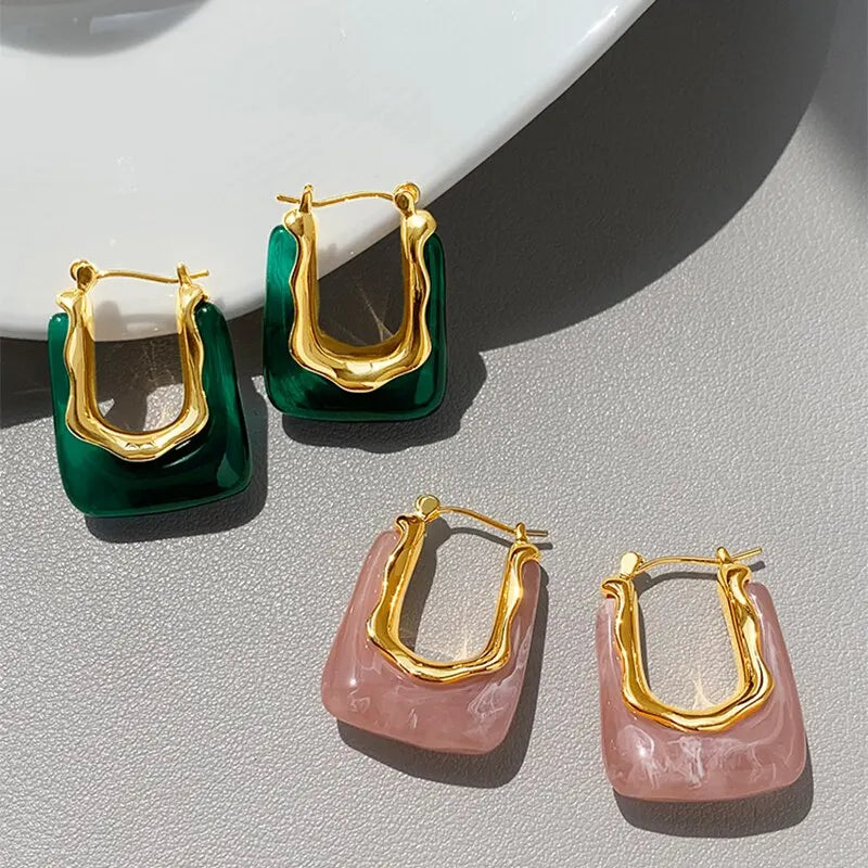 Green Pink Transparent Resin Earrings For Women Girls Geometric Irregular Stud Earrings 2023 New Trendy Ear Jewelry for Party B