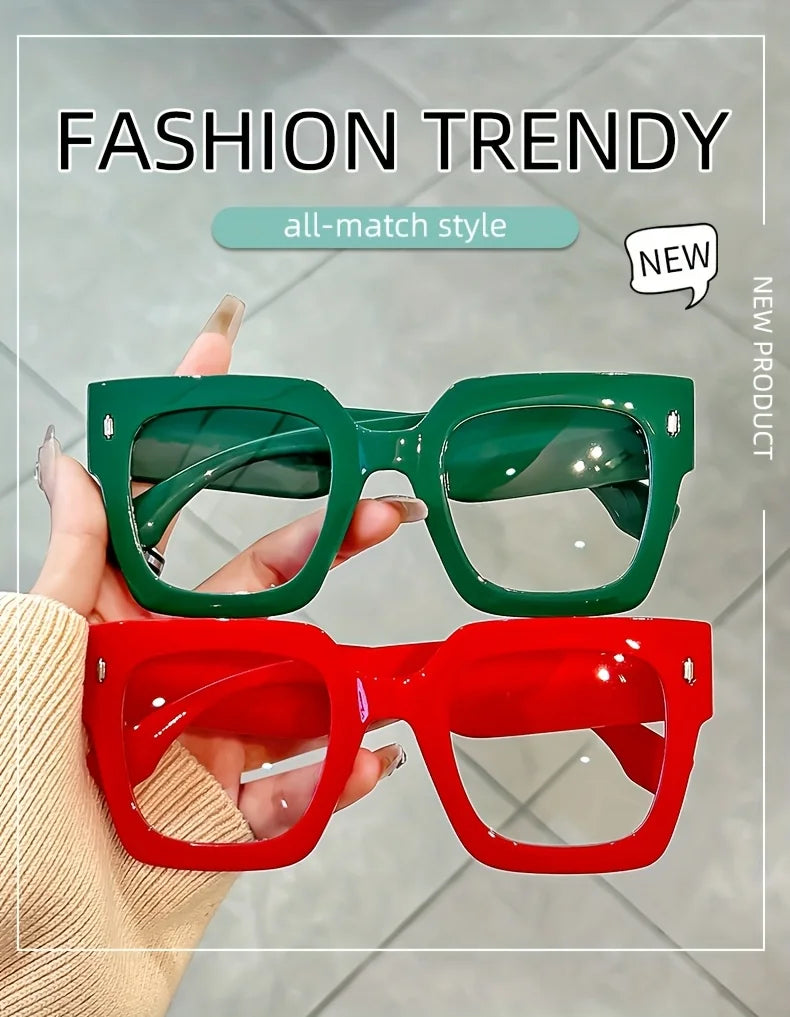 Vintage Glasses Square Full Rim Spectacles Unisex, Anti-Reflective Coating, Fashionable Transparent Lenses, Daily Wear Eyewear