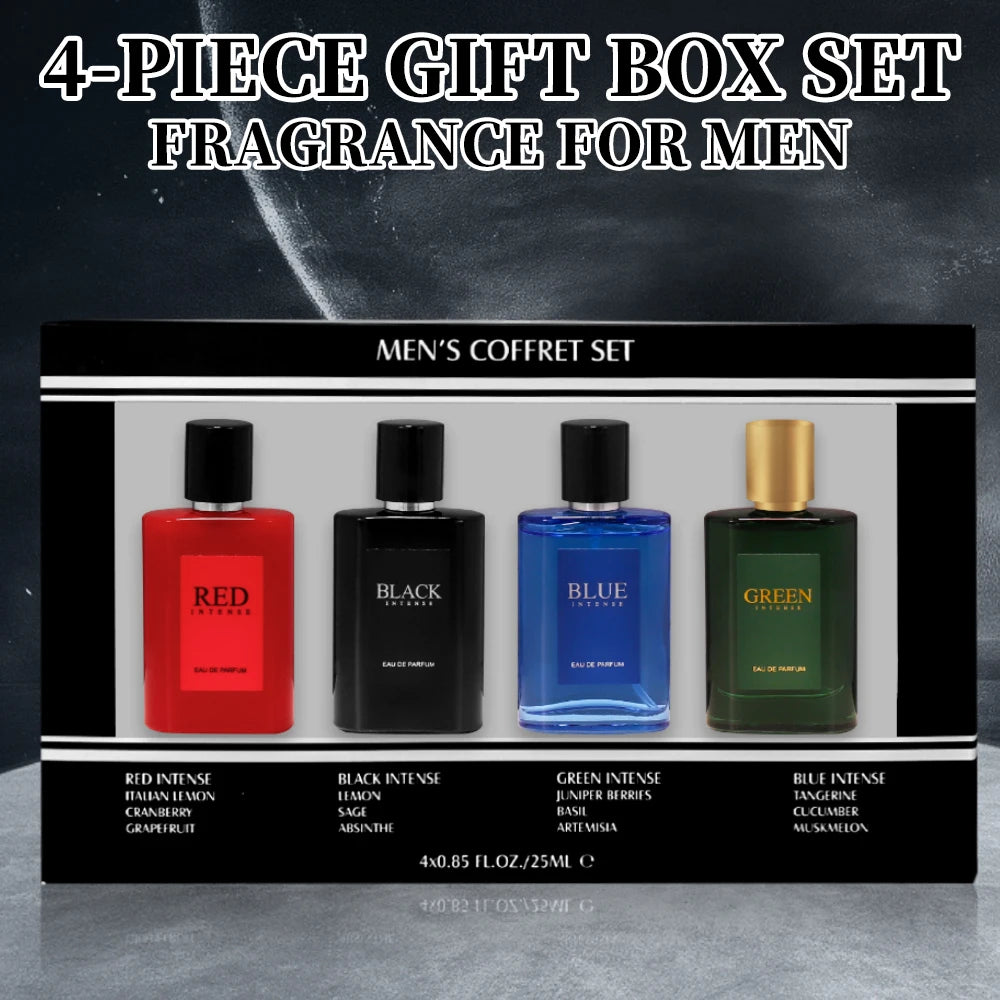 Men's Eau De Toilette Spray Gift Box 4-Piece Set 0.85 Fl Oz/bottle EDT Gifts for Men Long Lasting Fragranc Men's Travel Coffret