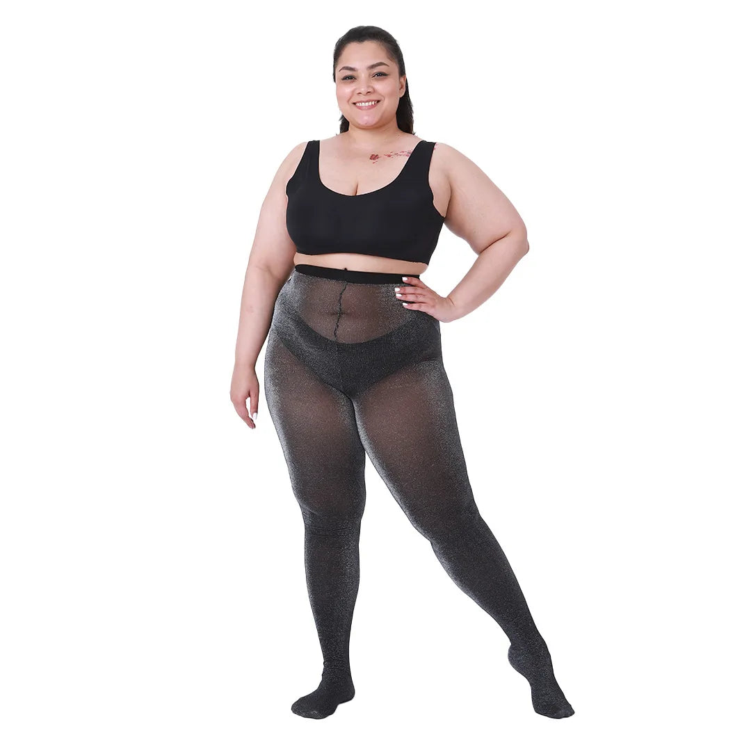 Plus Size Pantyhose 60D Sheer Tights Big Size Women's Silver Glitter Stockings Stretch sexy pour femme xxl Large Sizes up to 5XL