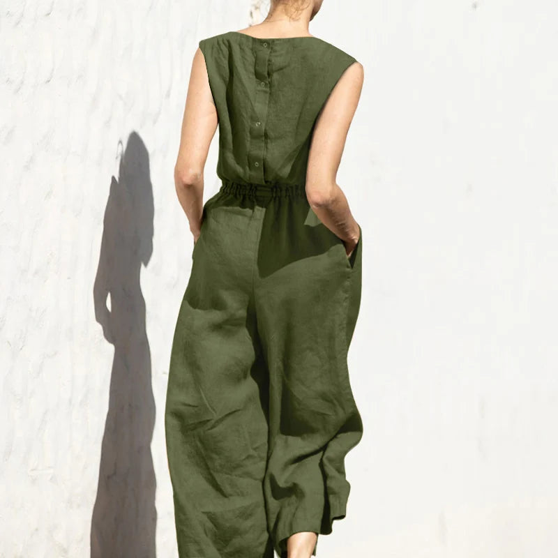 New Summer plus Size  Color High Waist Svel Long Pants Women's Faion Casual Loose Sle One-Piece Suit