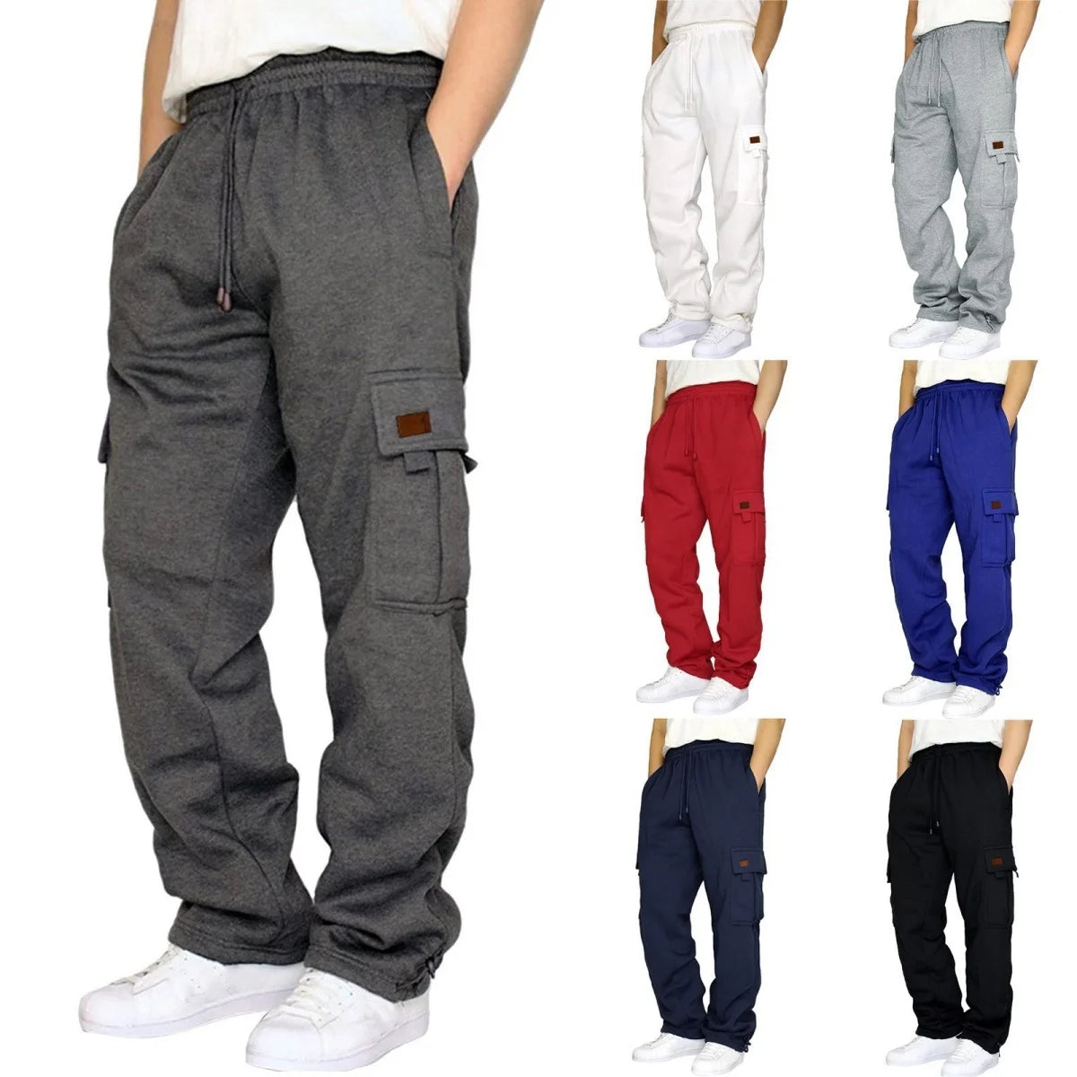 Men's Fashionable Work Pants With Winter Insulation, Multiple Pockets, Drawstring Fastening, Warm And Loose Casual Trousers