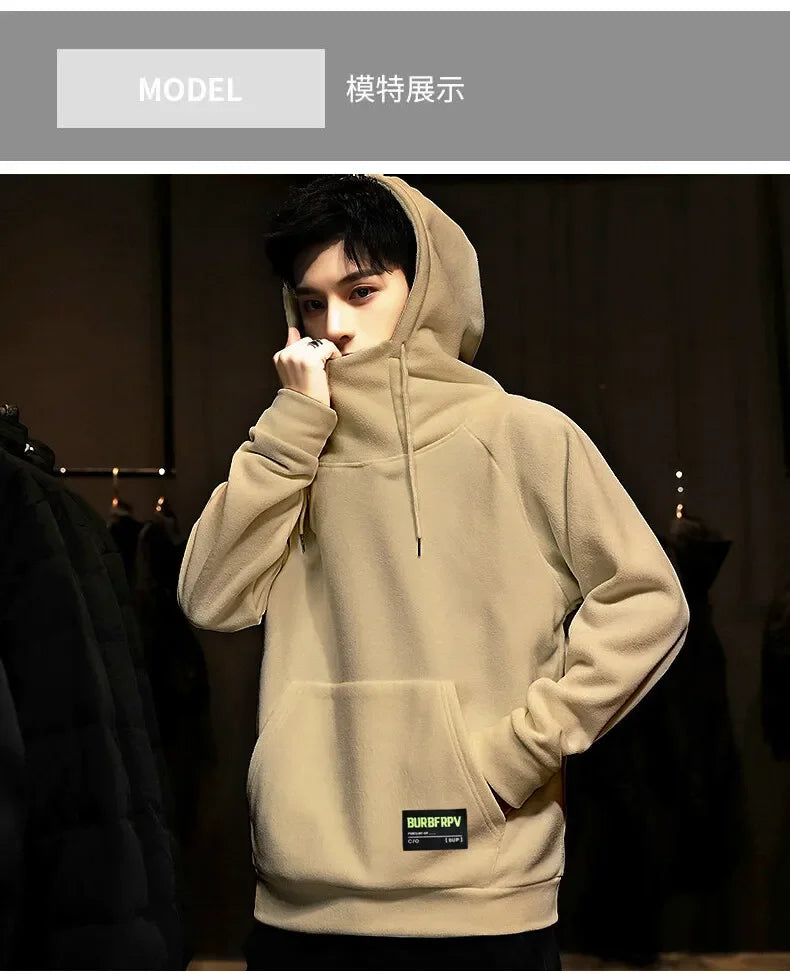 2026 Men's Thick Polar Fleece Sweatshirt Paired Couple Y2k Streetwear Autumn Winter Hood Sports Black Windproof Oversized Hoodie