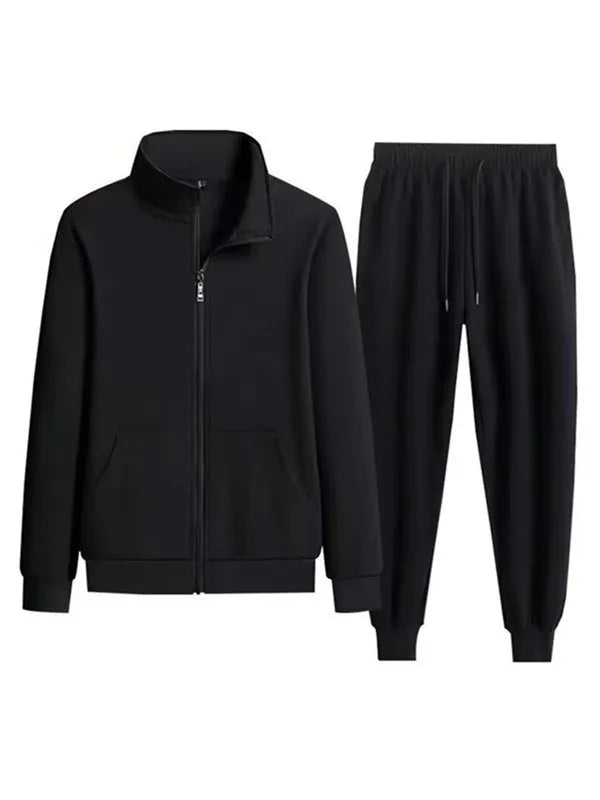 Men's Sportswear Hoodie Set Stylish Stand Collar Casual Outerwear Pants Autumn Winter Fashionable Polyester Blend Long Sleeve