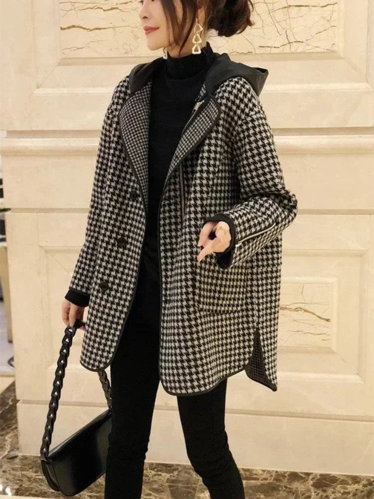 Jackets for Women Spring Autumn New Korean Fashion Spliced Hooded Outerwear Plaid Women's Coat Loose Casual Female Clothing