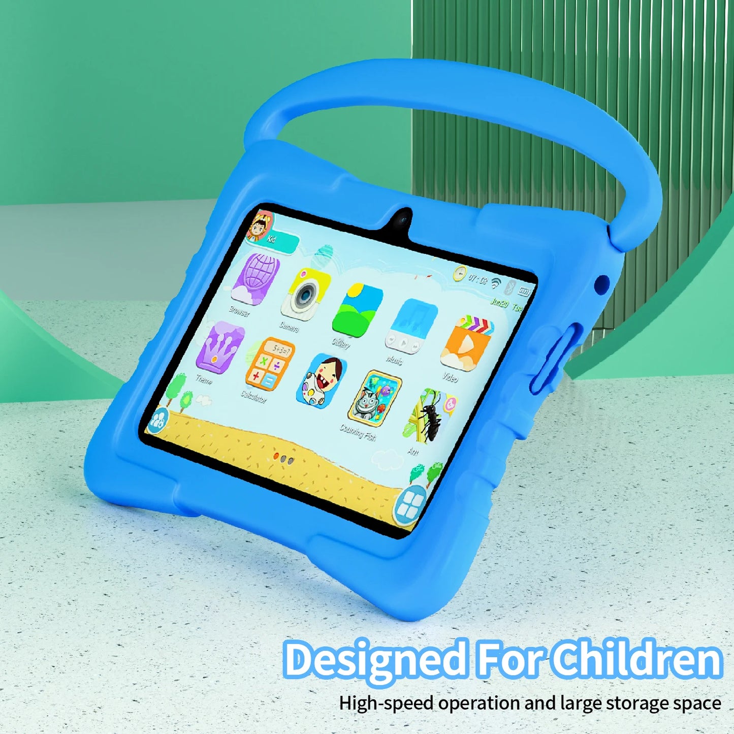 BDF-K3 Kids 7 Inch Android Tablets Quad Core 4GB+64GB ROM Cartoon Portable with Kids-Proof Protective Case Best Gift for Childre