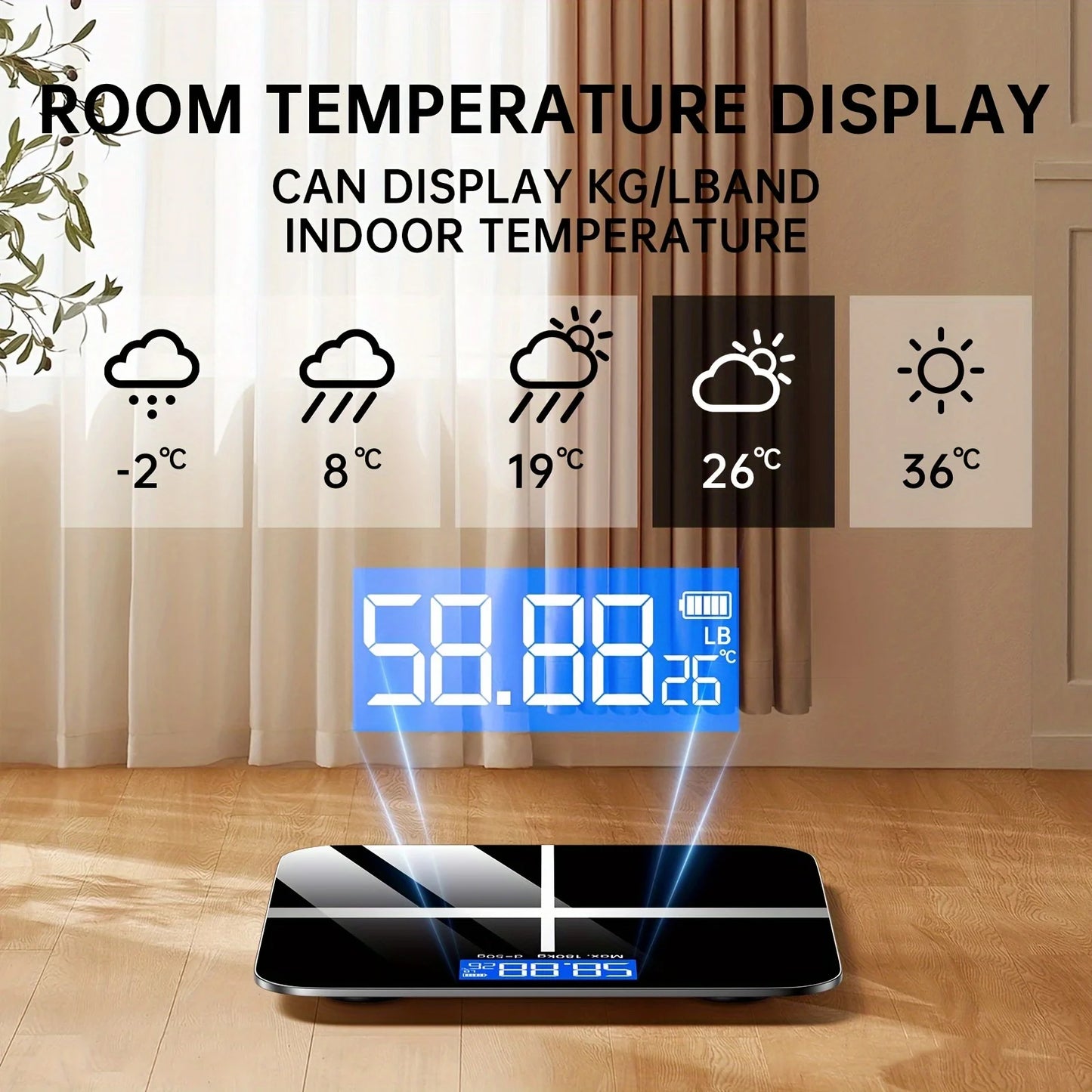 Digital Bathroom Scale 396lb, High-Precision Weight Scale with LCD Display, KG/LB Switch, Ultra-Wide Platform, Temperature