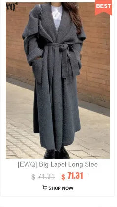[EWQ] Khaki Fashion Woolen Coat With Belt Women Long Sleeve Elegant Lapel Wool Jacket Outwears 2025 Autumn Winter New 16U5035