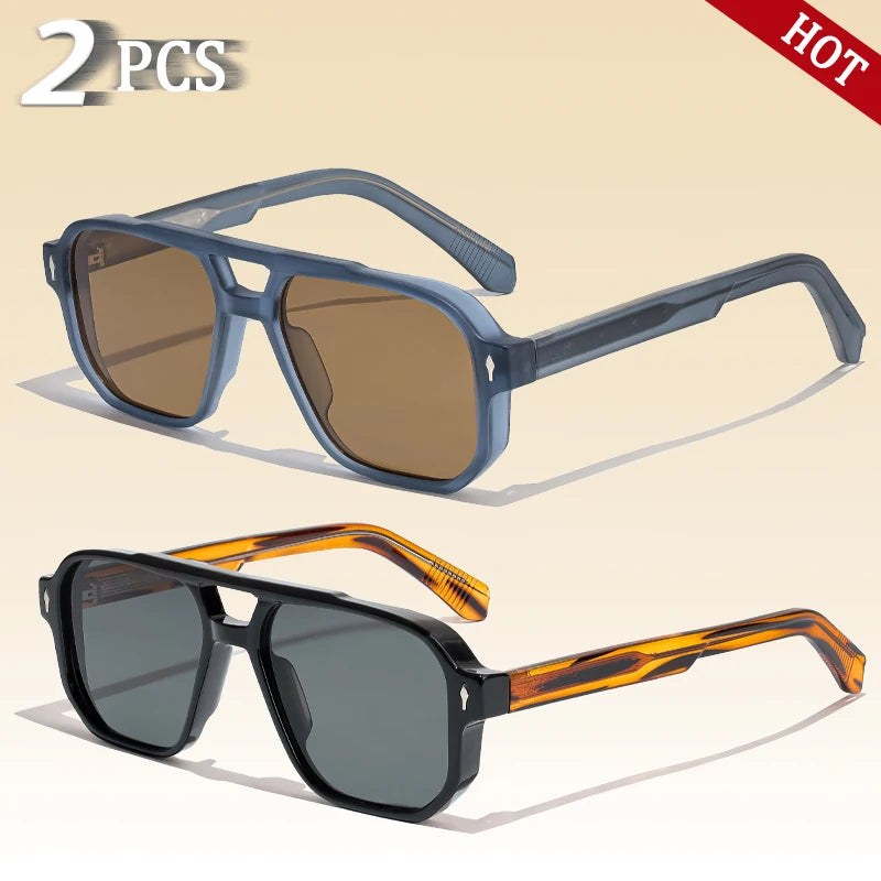 CATERSIDE Retro Punk Sunglasses Men Vintage Flat Top Double Bridges High Quality Sun Glasses Women Travel Party Festival Eyewear
