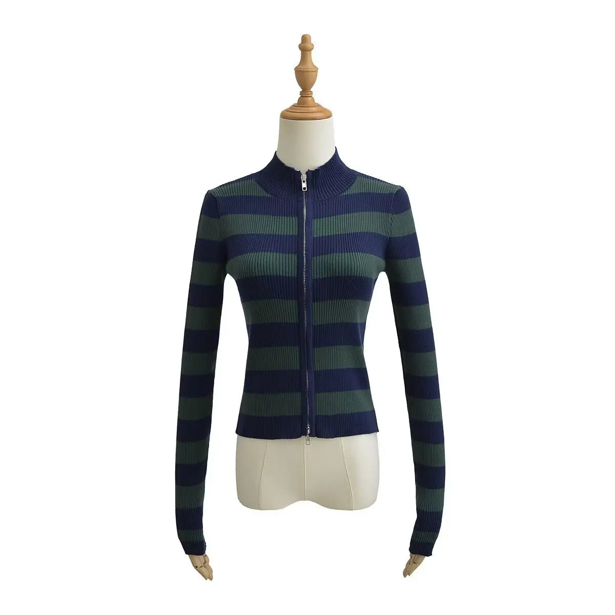 Slim Fit American Style Knitted Cardigan Women's Double Zipper Open Front Pure Desire Autumn Fashion Outerwear BM Style