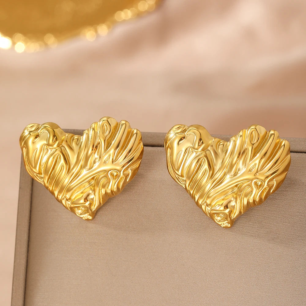Stainless Steel Earrings Ripple Irregular Heart Earrings for Women Vintage Sweet Premium Jewelry Valentine's Day Anniversary Gif