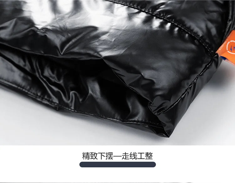 Men Parkas Thicken Warm Coat Men's Solid Color Parkas Coat Men's Fashion New Streetwear Winter Jacket Mens Glossy Black Jackets