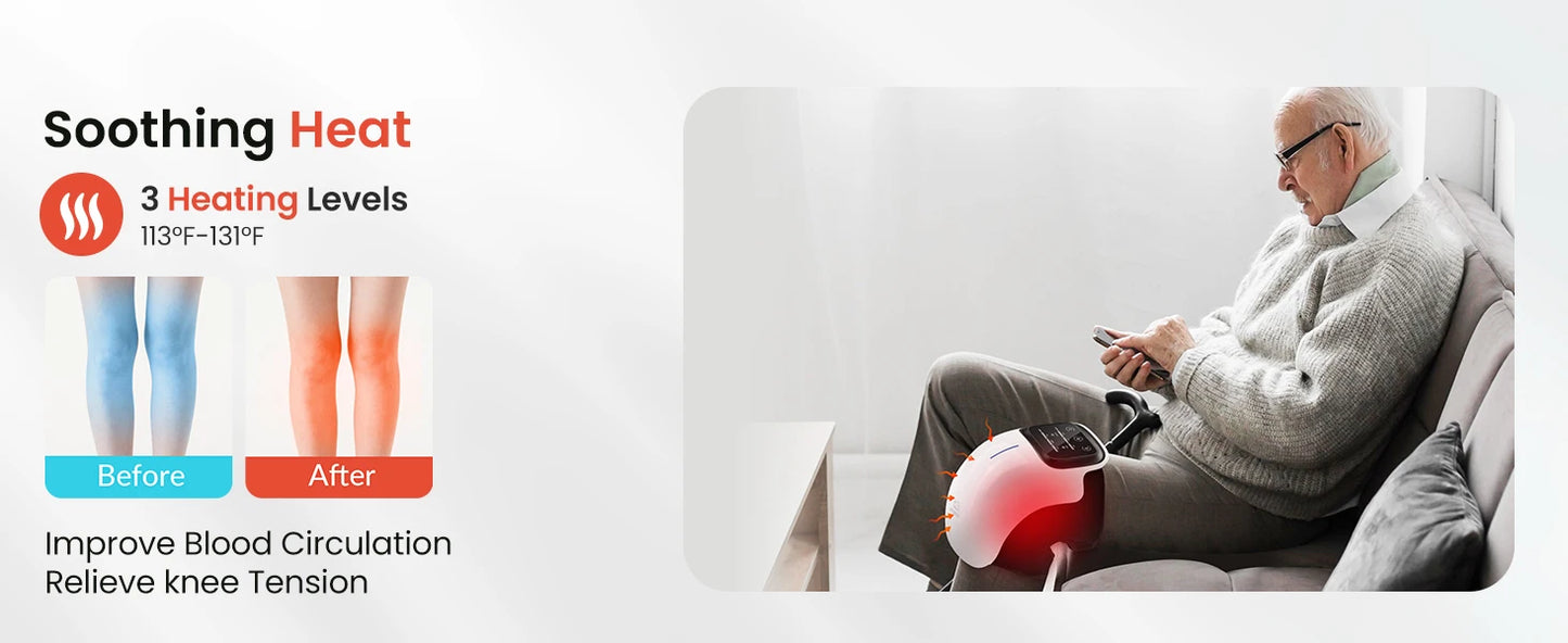 Cordless Knee Massager with Heat,Relax Knee Massage Helps Joint Stiff and Discomfort,3 Levels Heat & Vibration 10 Min Auto Off