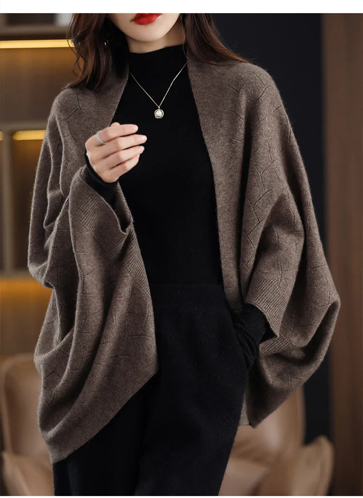 Wool Knitted Shawl Scarf Dual-purpose Autumn and Winter New Solid Color Loose Versatile Exterior Cloak Cardigan