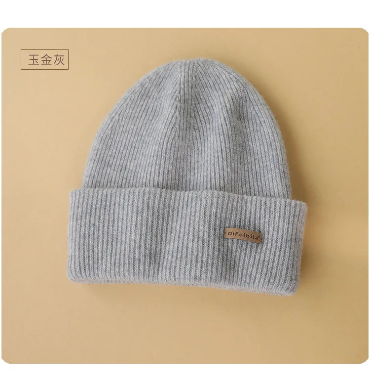 100% Merino Wool Double-Sided Beanie for Men Women Thick Soft Warm Winter Skull Caps Solid Color Knitted Beanies Hat