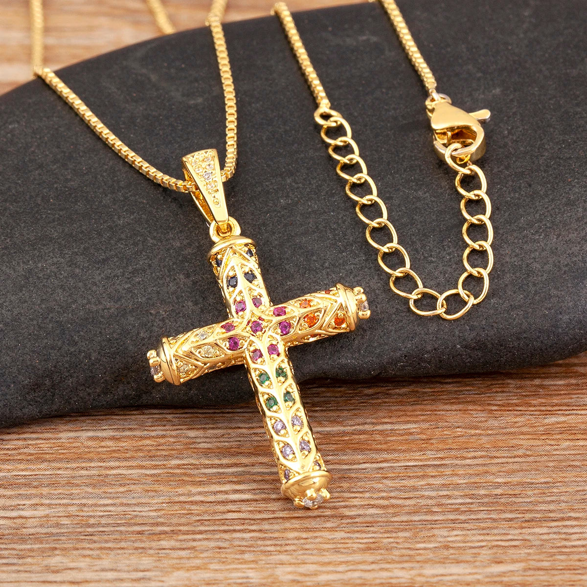 Nidin New Arrival Retro Column Shape Cross Pendant Necklace For Female Male Irregular Geometric Shine Zircon Jewelry Accessories