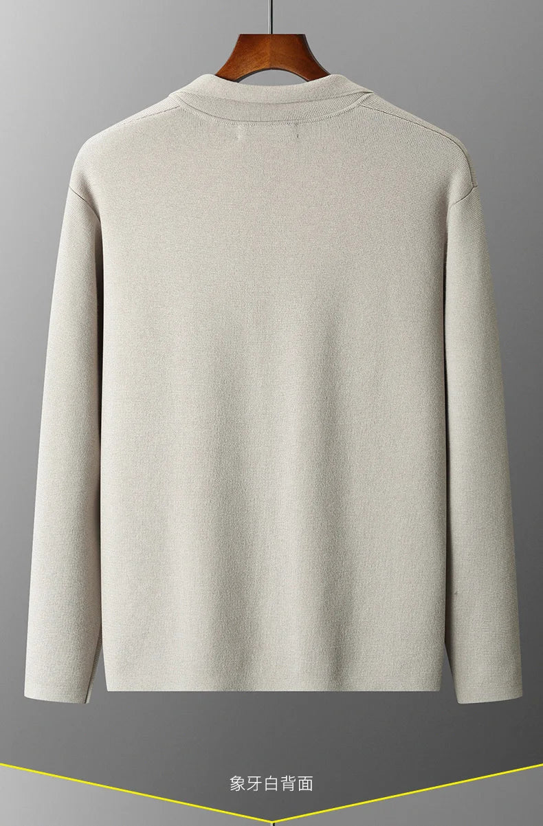 100% Pure Wool Cardigan Men's Spring And Autumn High-End Outerwear Sweater Casual Small Suit Jacket Olive Collar Sweater