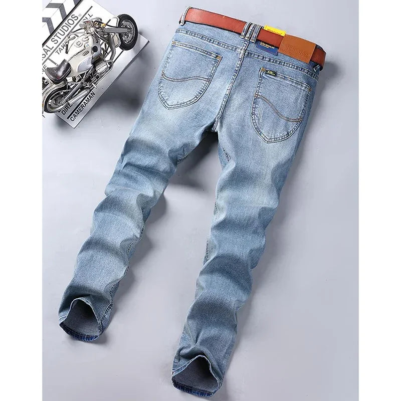 New Men Classic Casual Jeans Male Fashion Business Slim Straight Leg Trousers Stretch Denim Fabric Pants
