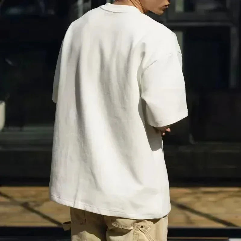 Cotton Mens Blank T-Shirt White Oversized Retro Solid Color T-Shirt Large Size Mens Womens Fashion Short Sleeve Mens T-Shirt