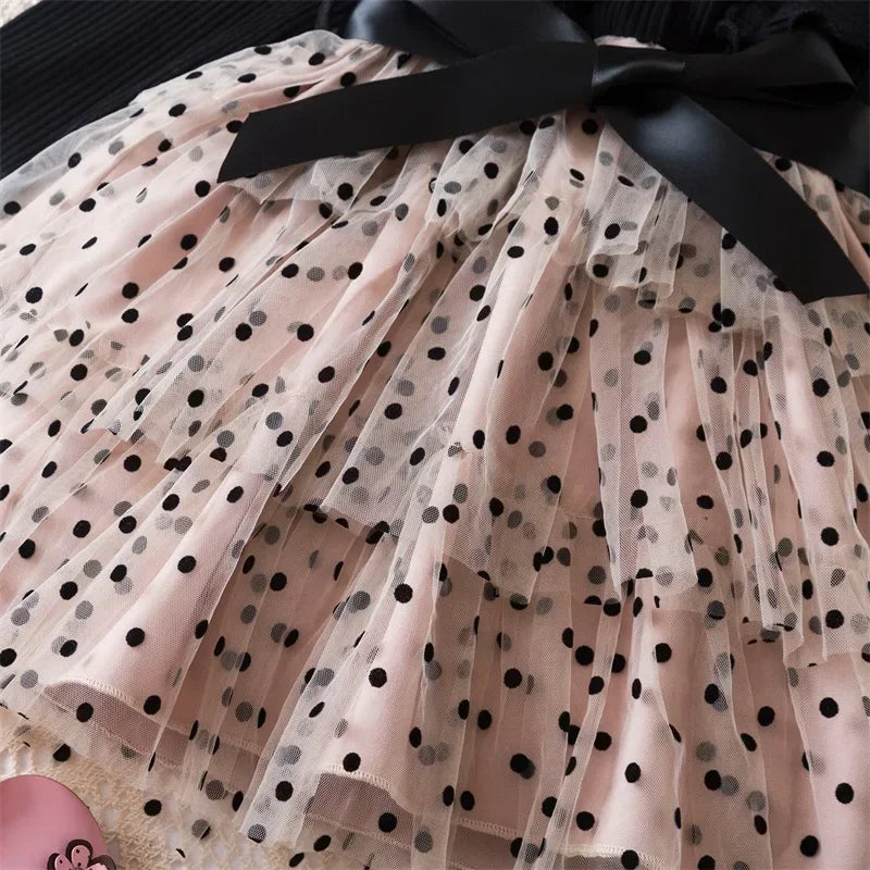 2025 New Kids Dresses for Girls Long Sleeve Fall Dress Polka Dot Birthday Party Costume Autumn Winter Dress Children Clothing