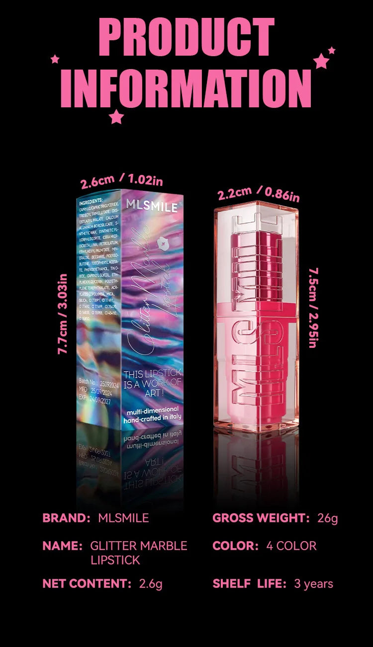 Spiral Star Lipstick Moisturizing Waterproof Matte Glitter Marble Non Stick Long Lasting Lip Gloss Pearlescent Shine