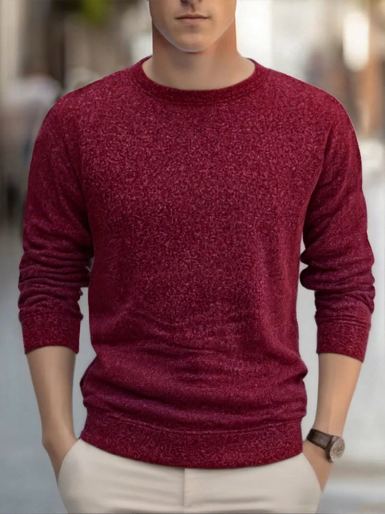 Men's  Autumn Long Sleeve Knit Pullover Solid Color Crewneck Warm Sweater Men Casual Loose Sweatshirt Street Sportswear