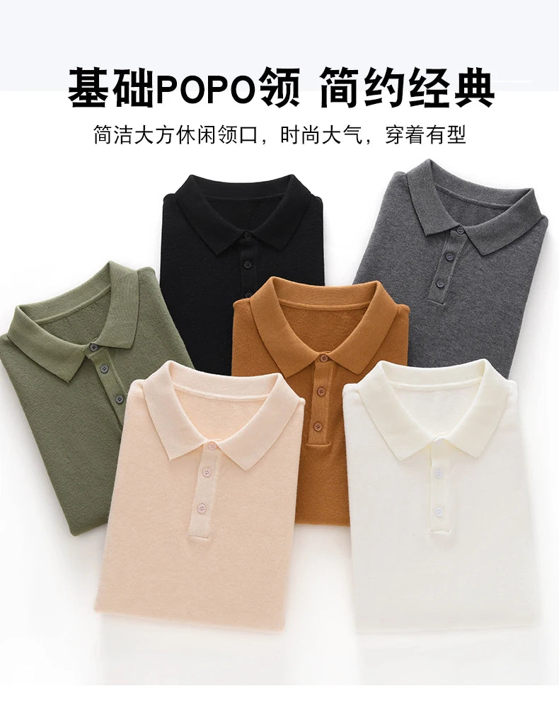 2025 Classic Polo Neck T-Shirt Pullover Men Knitwear Wool Lyocell Blend Sweater Short Sleeved Cool High-Quality Clothing Tops