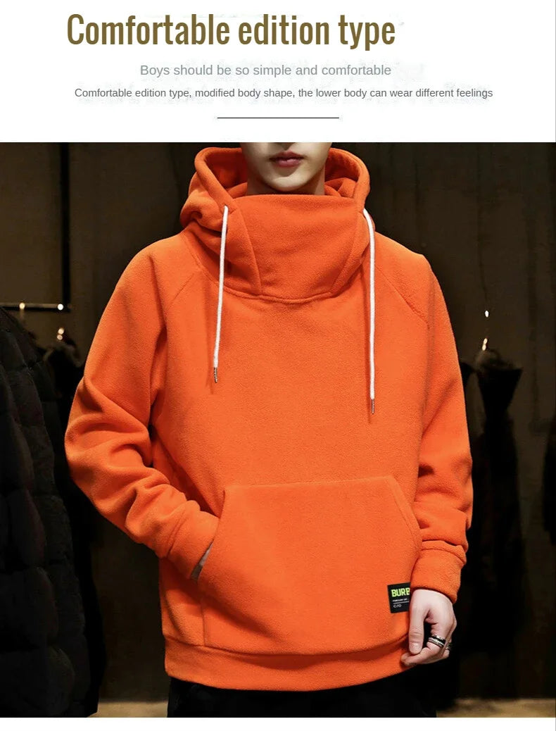 2026 Men's Thick Polar Fleece Sweatshirt Paired Couple Y2k Streetwear Autumn Winter Hood Sports Black Windproof Oversized Hoodie