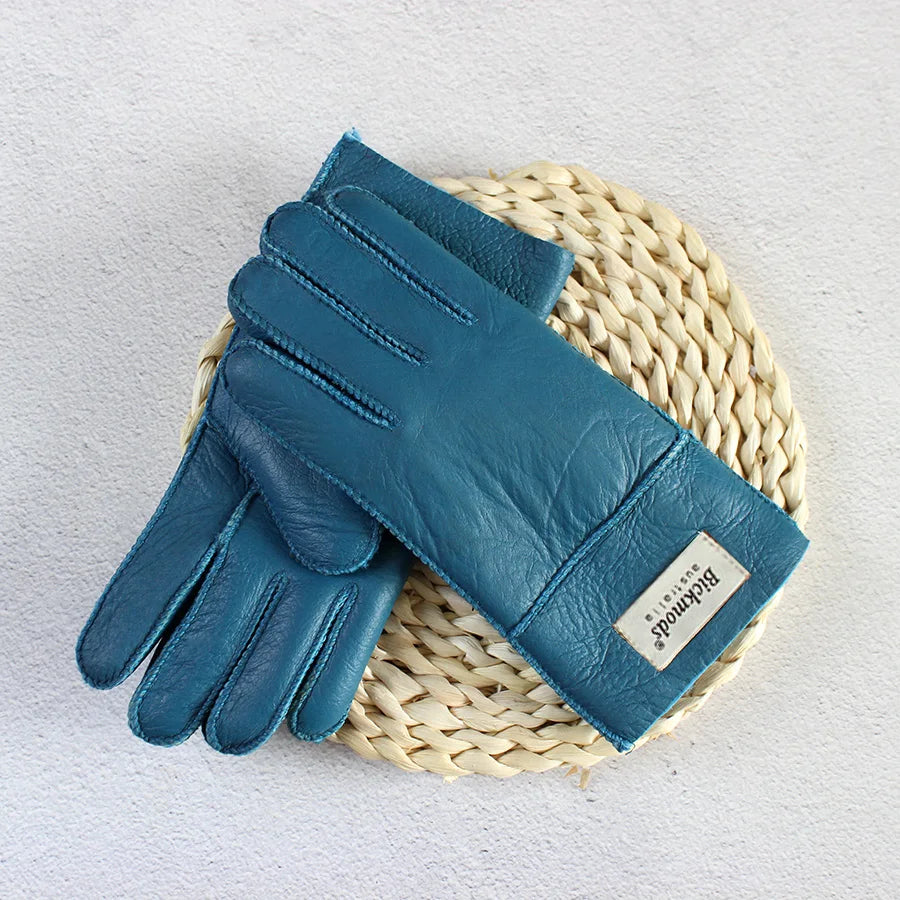Winter Thickened Children's Sheepskin Fur Gloves Boys and Girls Windproof Warm Students Cold-Proof Leather Finger Gloves
