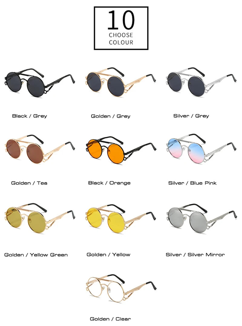 SHAUNA Retro Metal Double Bridges Round Sunglasses Women Fashion Gradient Mirror Eyewear Men Trending Punk Spring Sun Glasses