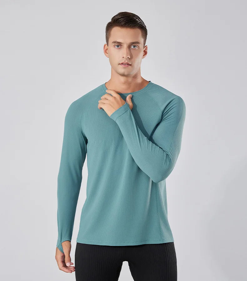 Men's Quick-Dry Breathable Long Sleeve T-Shirt Spring Autumn Thin Workout Top Outdoor Fitness Running Training Thumbhole Cuffs