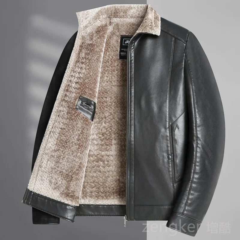 Large size men's PU leather jacket male tide winter extra large men loose man leather jacket fleece 7XL 6XL waterproof jacket