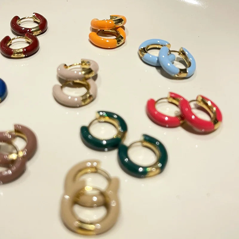 Modern Jewelry Round Colorful Enamel Green Blue Pink Red Buckle Earrings For Women Girl Gift Elegant Temperament Accessories