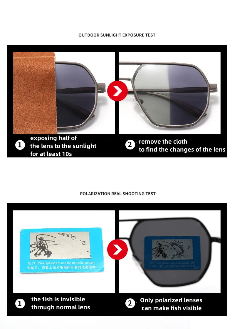 KAMMPT Oversized Vintage Sunglasses Men Women Fashion Polarized Photochromic Shades Eyewear Double Bridge Driving Sun Glasses