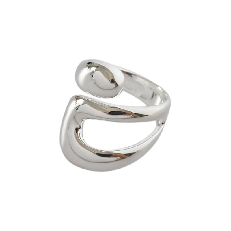925 Sterling Silver Geometry Irregular Adjustable Rings For Women Simple Engagement Fine Jewelry Accessories Prevent Allergy